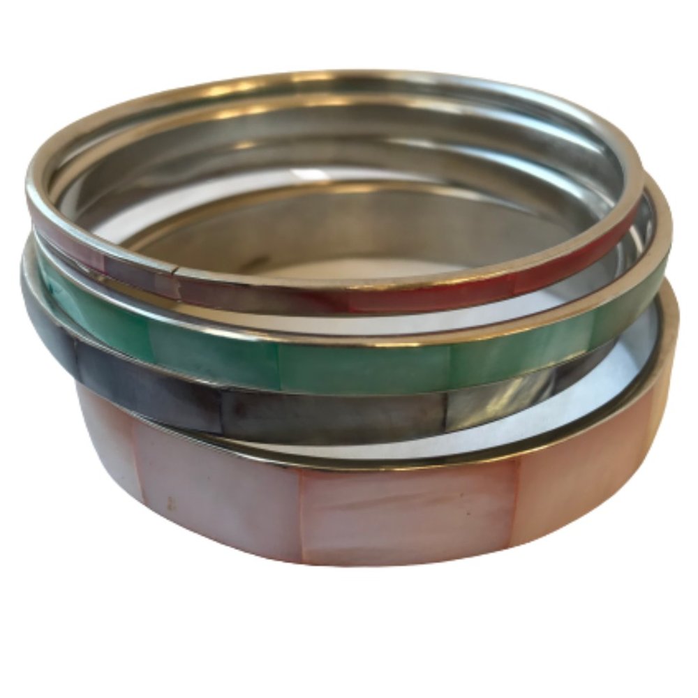 Vintage Shell Inlay Silver Boho Bangle Bracelets - Picture 16 of 16